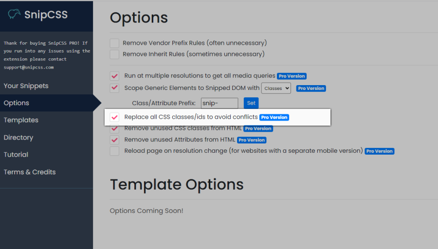 SnipCSS Replace css classes and ids